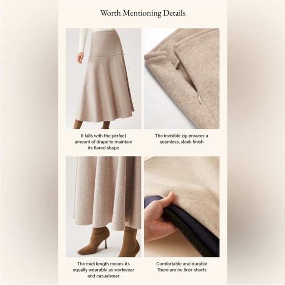 OGL Flare Midi  Oatmeal Color Skirt - Picture 3 of 13